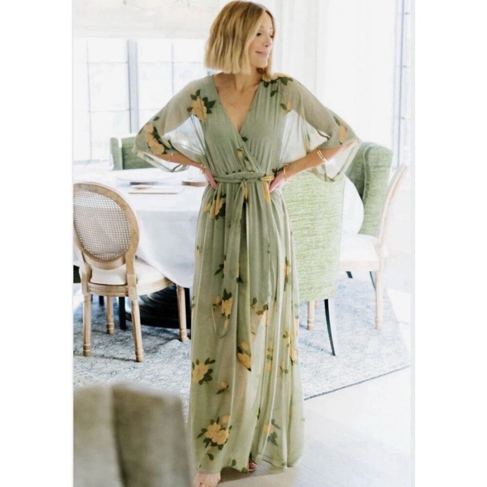 Baltic Born Kia Floral Maxi Dress Boho Cottagecore Sage Sz Xxxl Modest Feminine